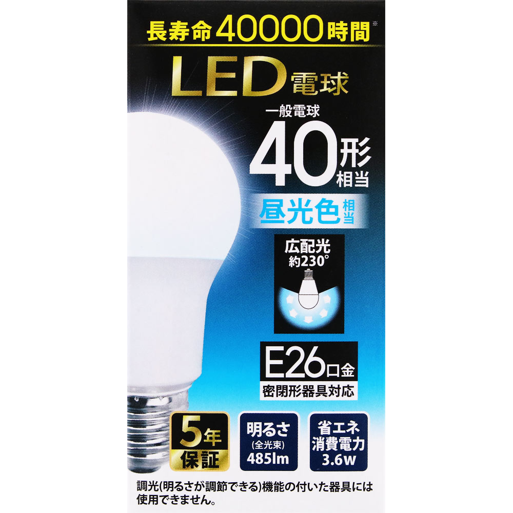 ＮＩＤ ＬＥＤ電球 Ｅ２６ ４０形 昼光色 ＬＤＡ４ＤーＧ／Ｅ／ＮＩＤ 1個