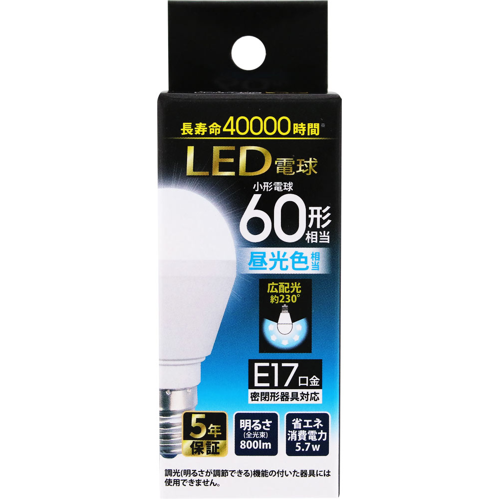 ＮＩＤ ＬＥＤ電球 Ｅ１７ ６０形 昼光色 ＬＤＡ６Ｄ－Ｇ／Ｅ１７／ＮＩＤ 1個
